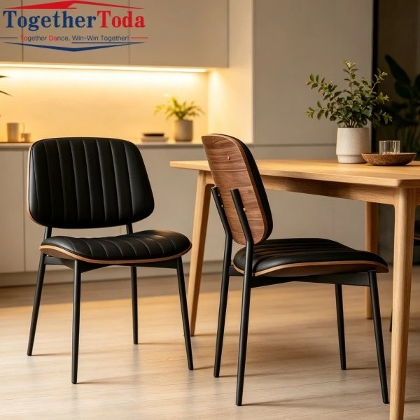 Metal Frame Leather Dining Chair Home Dining Scene Display